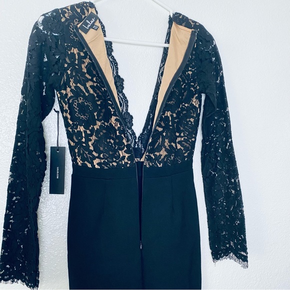 Lulus NEW Swoon-er Or Later Long Sleeve Lace Deep V Little Black Dress XS - Picture 5 of 8